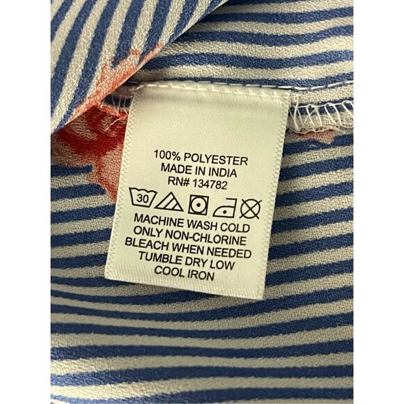 INDULGE | WOMEN’S CROP TIE FRONT BLOUSE TOP PINSTRIPES BLUE WHITE WITH ROSES M - Picture 7 of 7